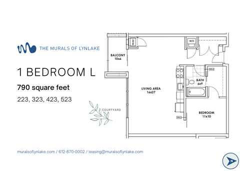 Floor plan for 1 bed, 1 bath, 790 sqft